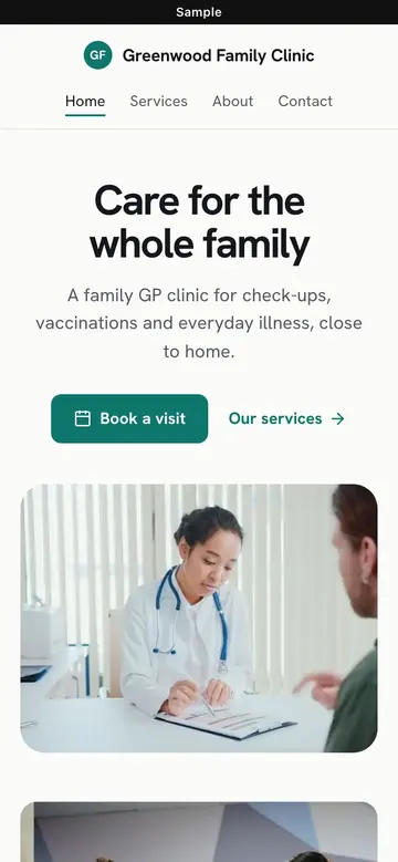 Sample Clean website for a clinic, on a phone