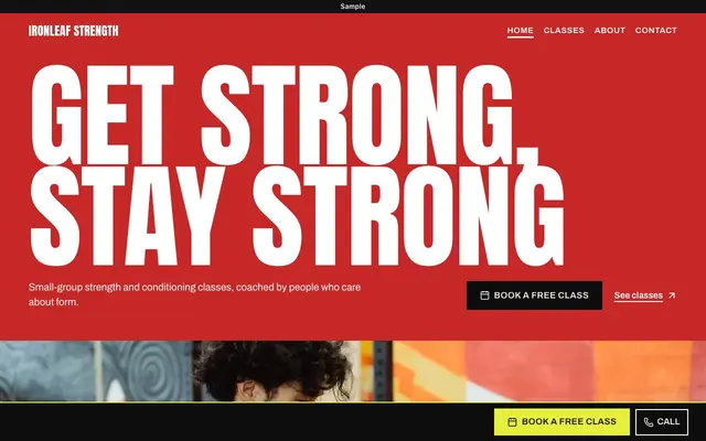 Sample Bold website for a gym or studio, on a desktop
