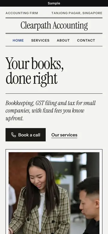 Sample Editorial website for a firm, on a phone