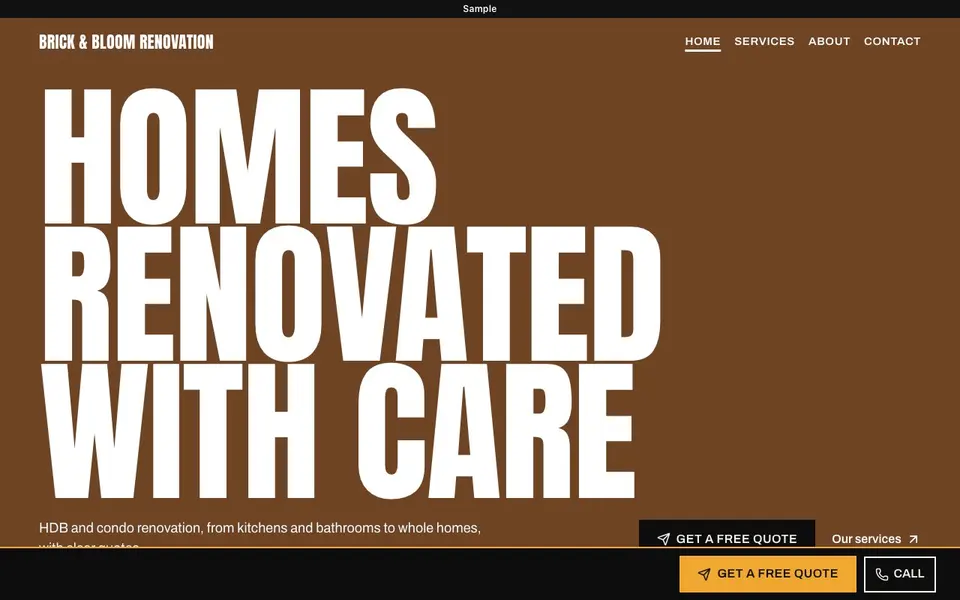Sample Bold website for a renovation business