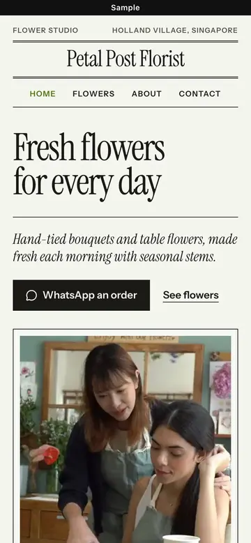 Sample Editorial website for a business, on a phone